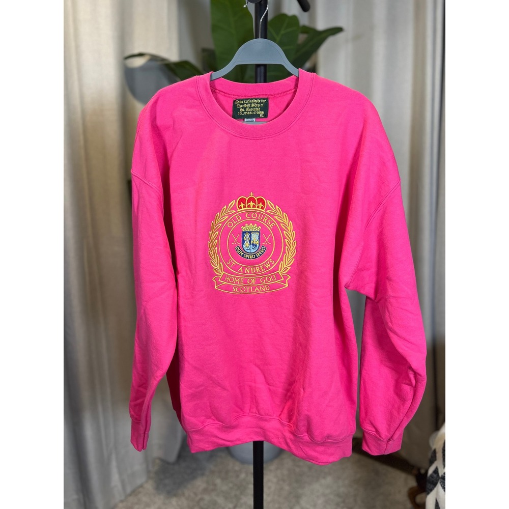 St Andrews Old Course Scotland Golf Sweatshirt Pink Embroidered Crest XL